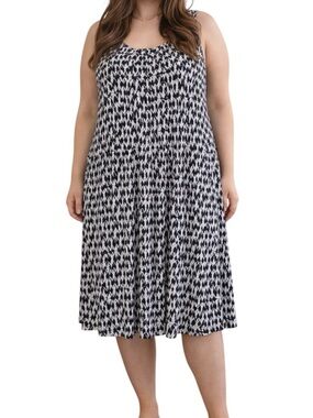 George XL Black & White Sleeveless Casual Modest Midi Dress